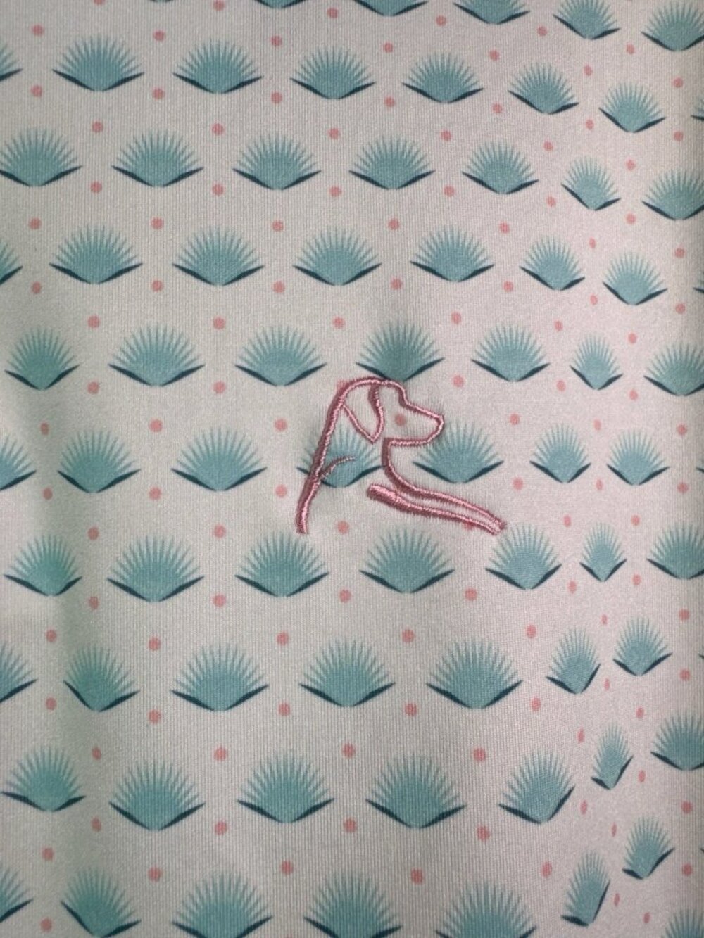Rhoback Men Medium Polo Shirt Teal Pink “The Agave” Performance Golf Shirt Logo